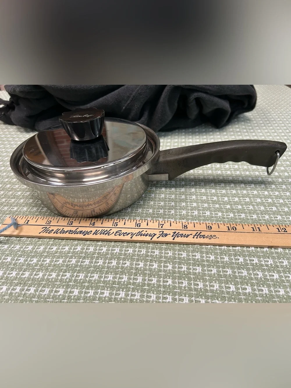 Lustre Craft stainless 7” pan w/fitted lid, black handle w hanging ring. Heavy!